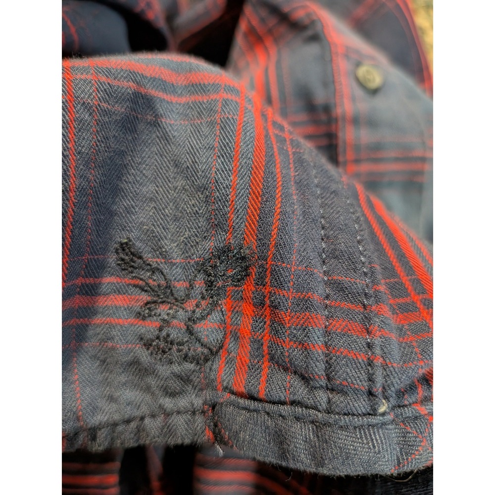 American Eagle Mens XXL Navy Red Plaid Western Pearl Snap Vintage Fit Shirt - Picture 5 of 8